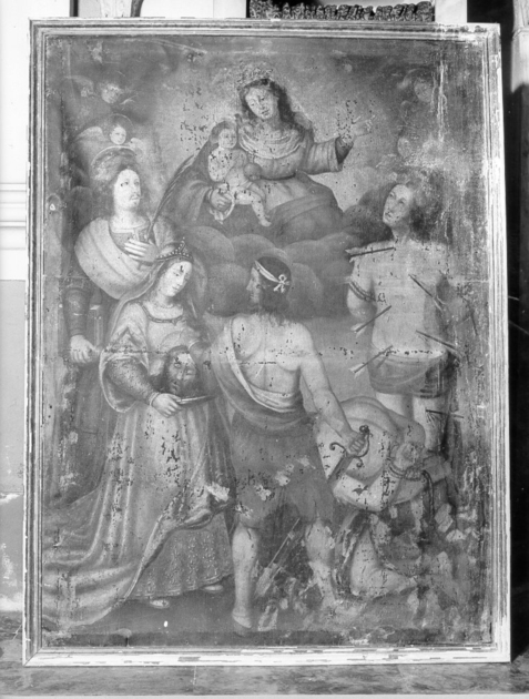 Madonna, San Sebastiano, San Genesio e San Giovanni Decollato (dipinto) - ambito Italia centro-settentrionale (fine sec. XVI)