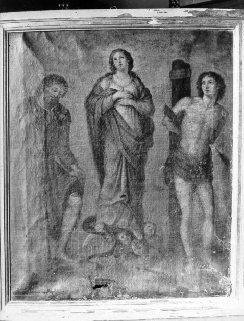Immacolata Concezione con San Rocco e San Sebastiano (dipinto) - ambito Italia centro-settentrionale (sec. XVII)