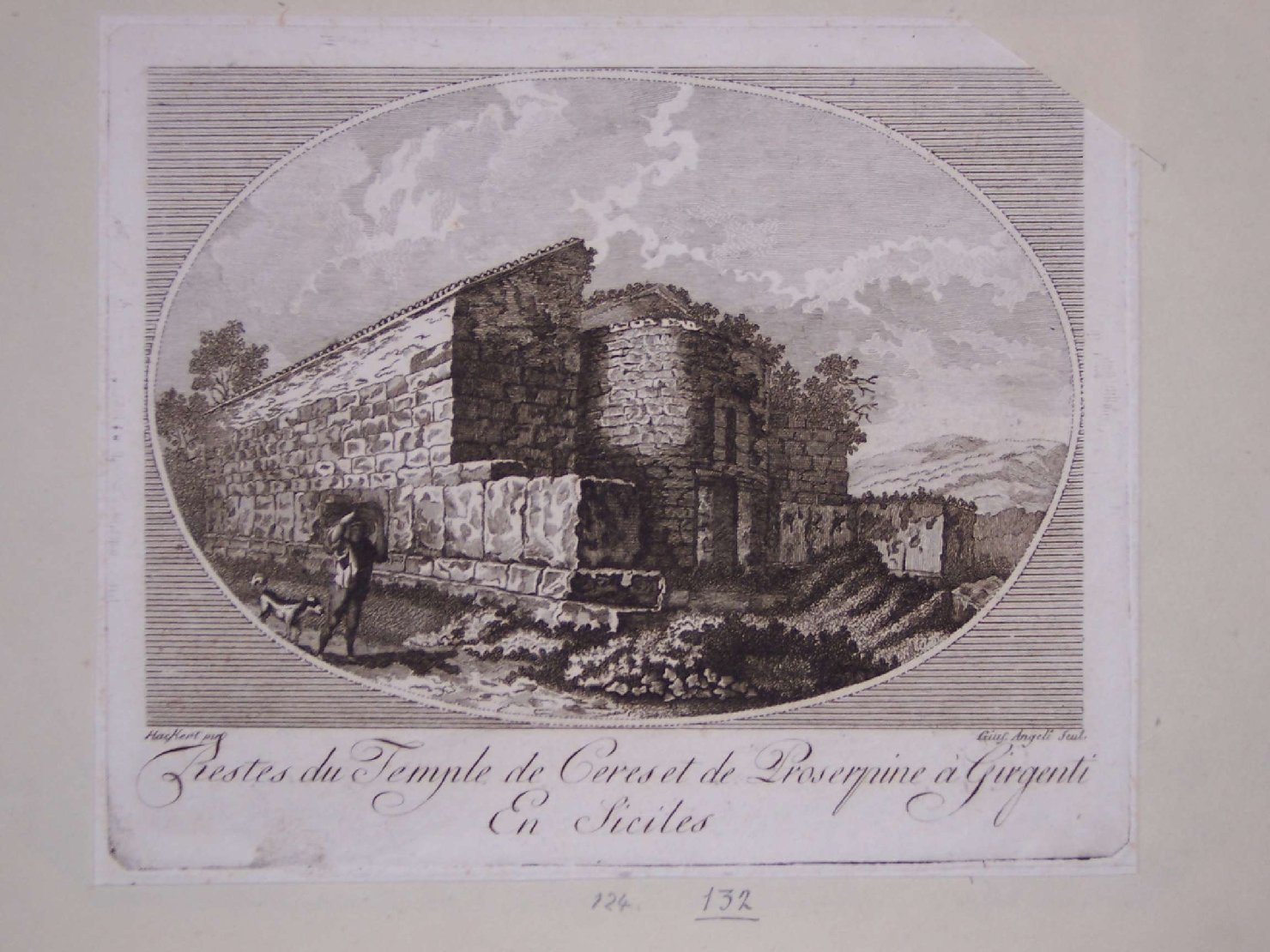 rovine del tempio di Cerere e Proserpina a Agrigento (stampa) di Hackert Philipp, Angeli Giuseppe (sec. XVIII)