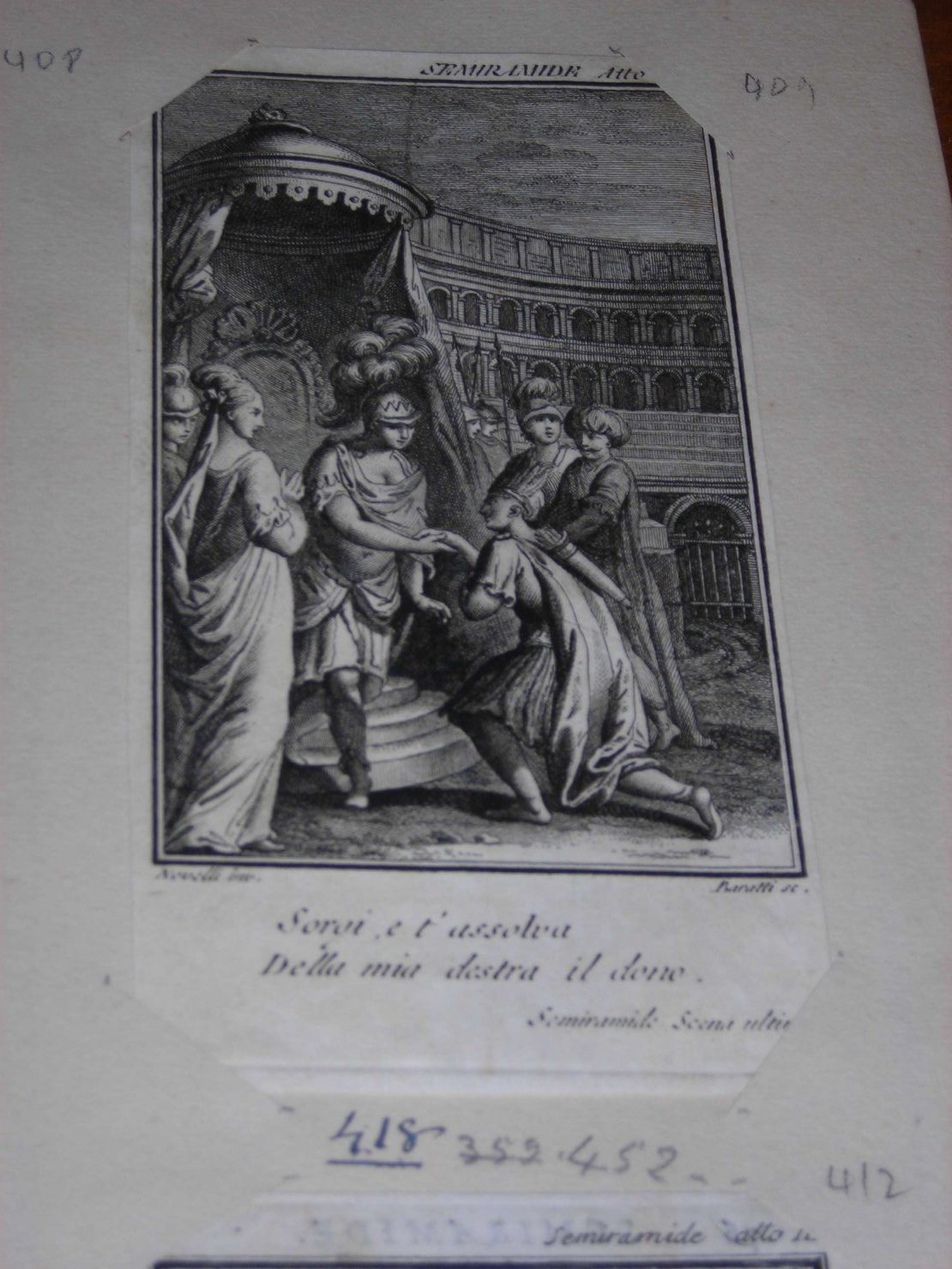 scena da "Semiramide" (stampa) di Novelli P. A, Baratti Antonio (sec. XVIII)