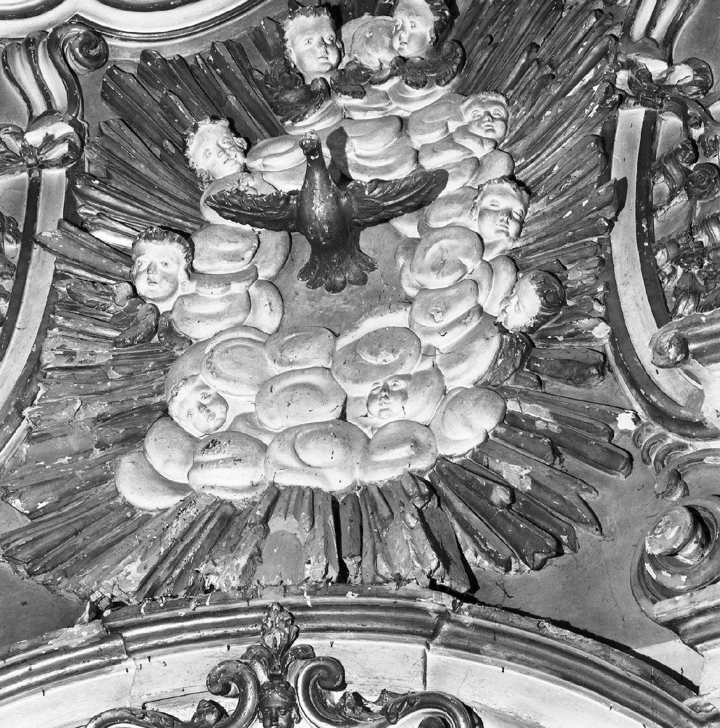 colomba dello Spirito Santo e cherubini (decorazione plastica) - bottega toscana (sec. XVIII)