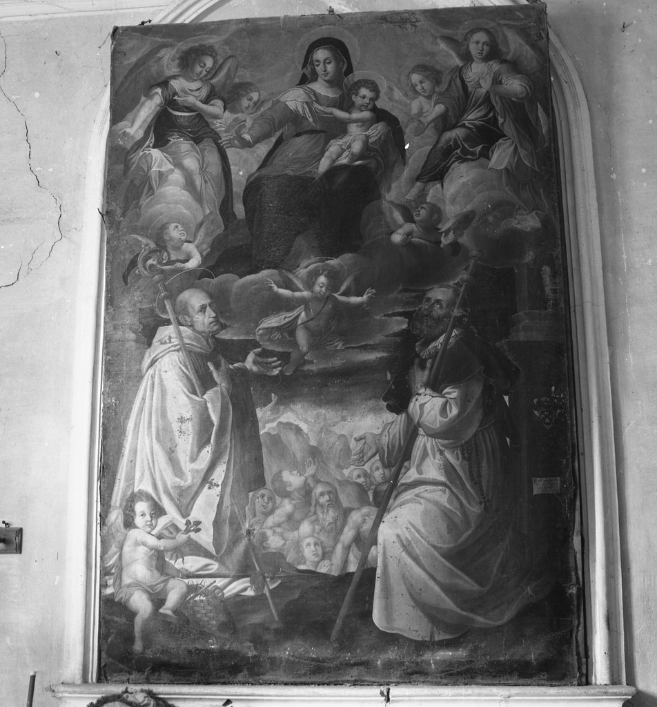 Madonna del Suffragio con San Romualdo e San Bernardo (pala d'altare, opera isolata) di Barbiano Bartolomeo (sec. XVII)