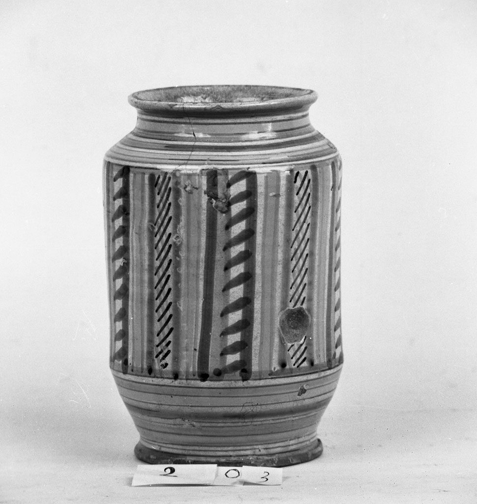 vaso da farmacia, opera isolata - bottega di Montelupo (fine/inizio secc. XVI/ XVII)