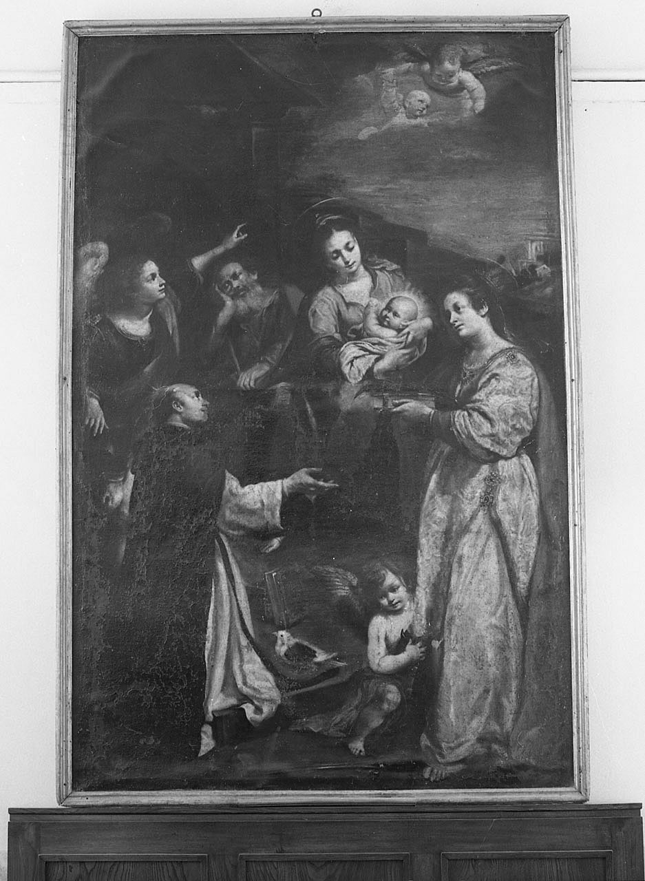 riposo dalla fuga in Egitto con s. Caterina e il Beato Colombini (dipinto) di Santini Bernardino (attribuito) (fine sec. XVI)