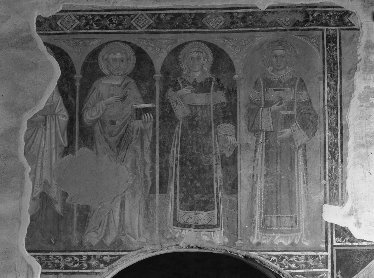 San Pietro, San Lorenzo, Santo Stefano e altro santo (dipinto, complesso decorativo) di Maestro di Pieve a Sietina (ultimo quarto sec. XIV)