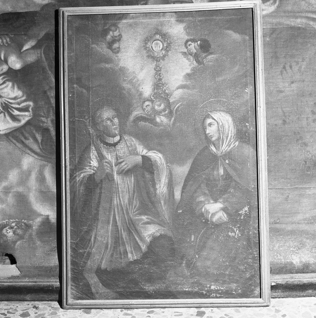 Santa Margherita da Cortona e un altro santo in adorazione dell'eucarestia (dipinto) - ambito aretino (sec. XVII)