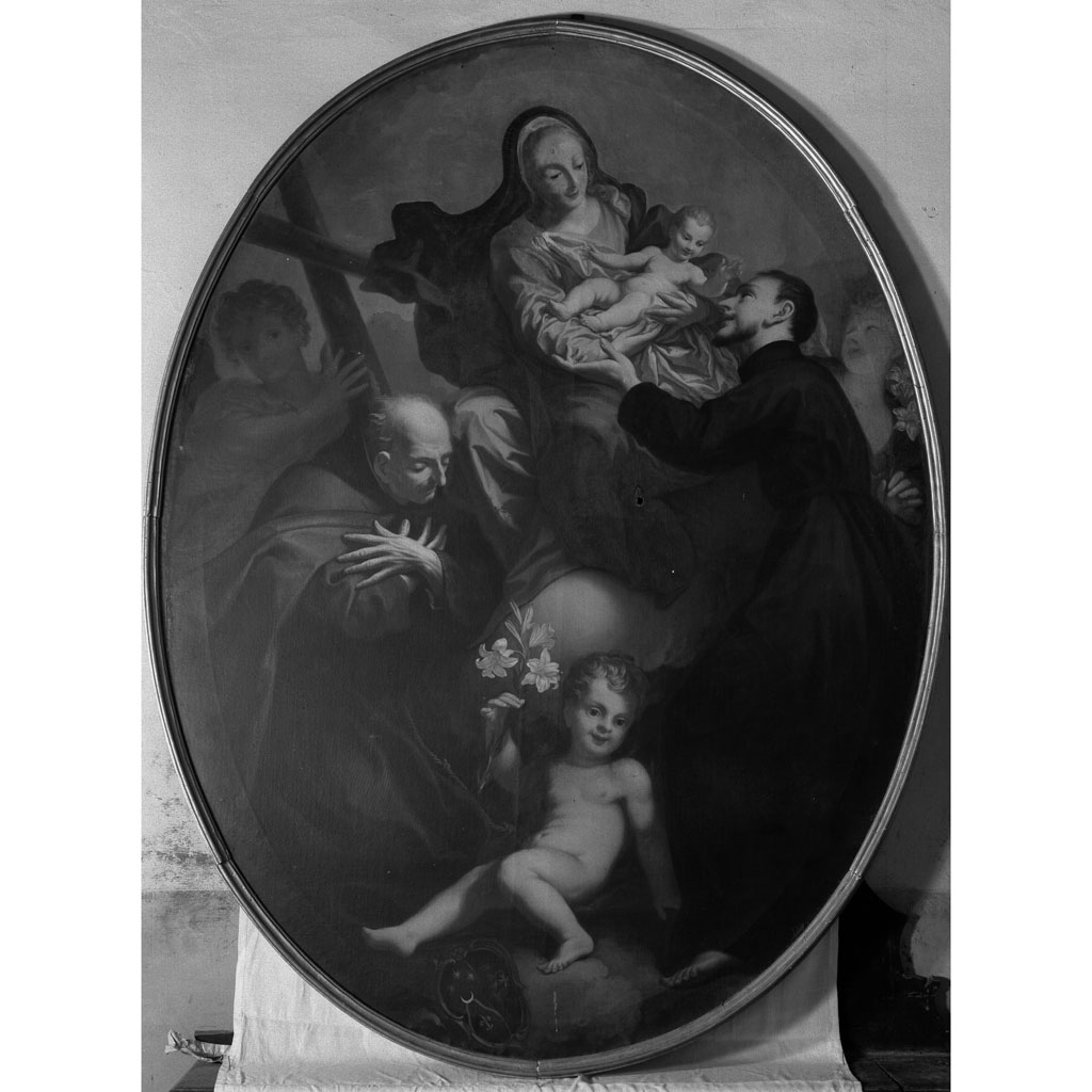 Madonna col Bambino e i santi Francesco di Paola e Francesco di Sales (dipinto) di Pucci Giovanni Antonio (sec. XVIII)