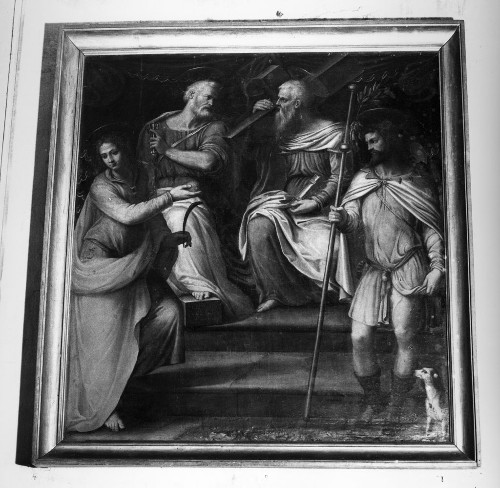 Sacra converzazione con san Pietro, sant'Andrea, san Giovanni e san Rocco (dipinto) di Tosini Michele detto Michele di Ridolfo del Ghirlandaio (bottega) (terzo quarto sec. XVI)