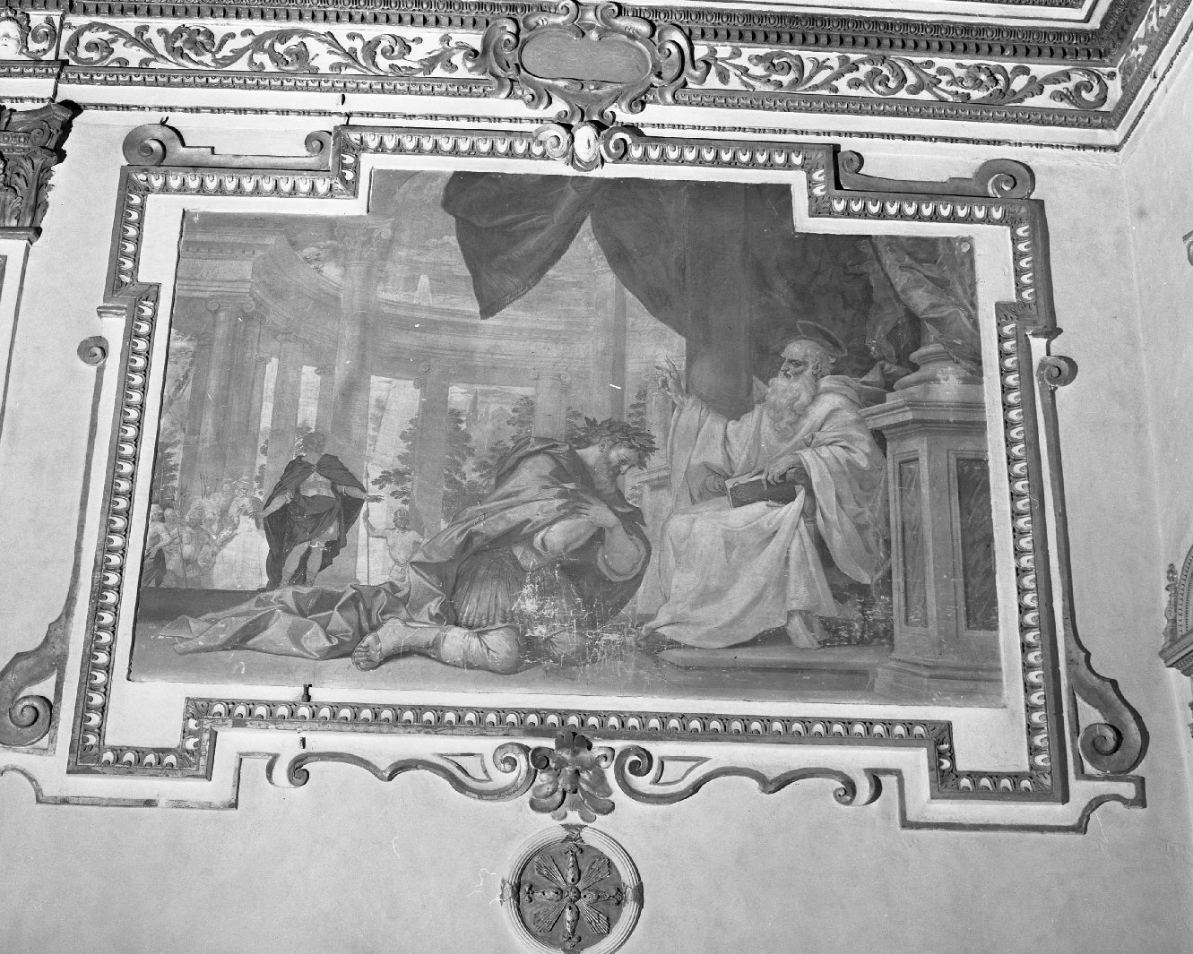 Ottone III confessa a S. Romualdo l'omicidio del senatore romano Crescenzio (dipinto) di Franci Francesco (sec. XVII)