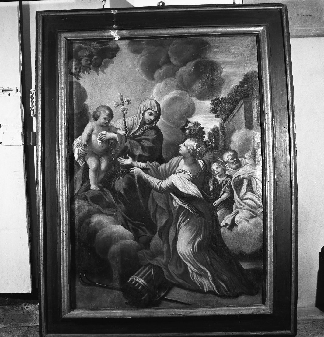 Madonna con Bambino in gloria che consegna il giglio a Santa Martina (dipinto) - ambito cortonesco (metà sec. XVII)