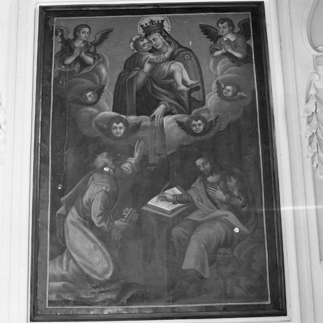 Madonna del Carmelo offre lo scapolare a San Pietro e San Marco (dipinto) - ambito cortonesco (prima metà sec. XVII)