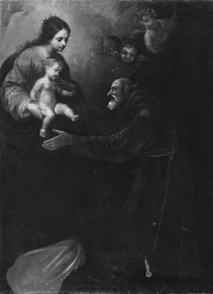 San Felice da Cantalice riceve dalla Madonna Gesù Bembino (dipinto, opera isolata) di Pignoni Simone (sec. XVII)