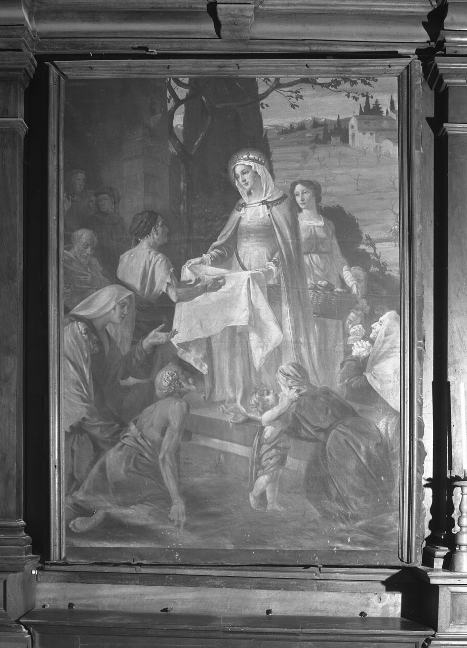 Santa Elisabetta d'Ungheria cura i poveri e gli ammalati (dipinto) di Dragoni Aldo (sec. XX)