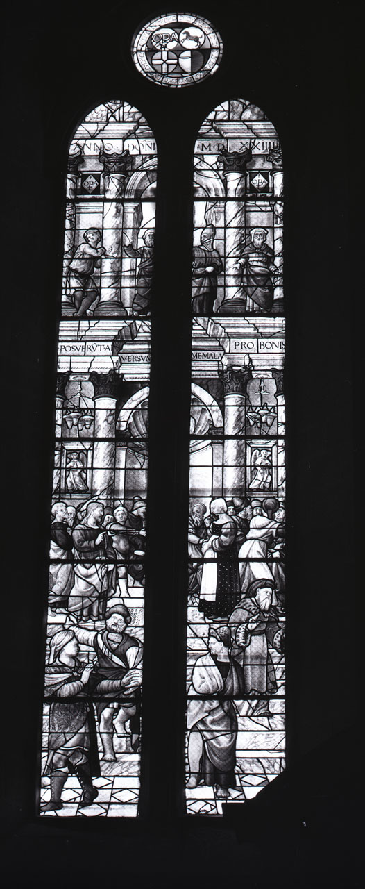 Cristo e l'adultera (vetrata) di Guglielmo di Pietro da Marcillat (primo quarto sec. XVI)