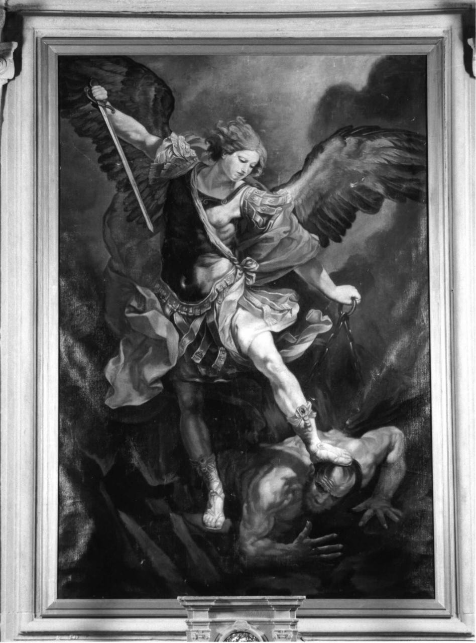 San Michele Arcangelo schiaccia il demonio (dipinto) - ambito toscano (sec. XX)
