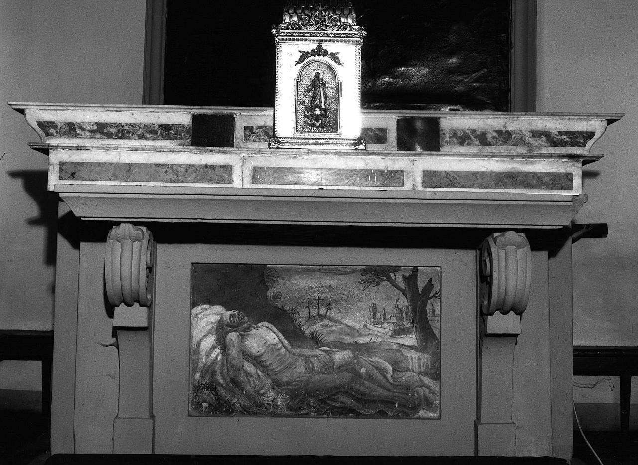Cristo morto con veduta del Golgota e della città di Firenze (dipinto) - manifattura toscana (sec. XVIII)