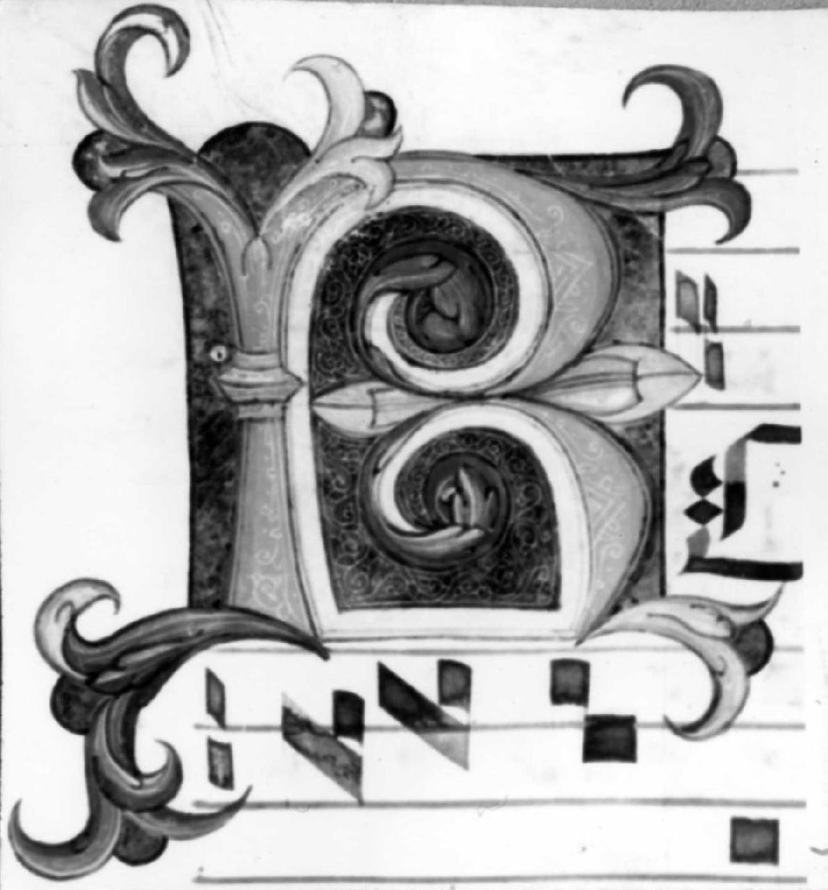 lettera R (miniatura) - ambito fiorentino-pratese (sec. XV)