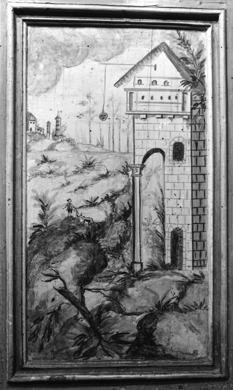 paesaggio campestre con architetture (anta di armadio) - ambito toscano (sec. XVIII)