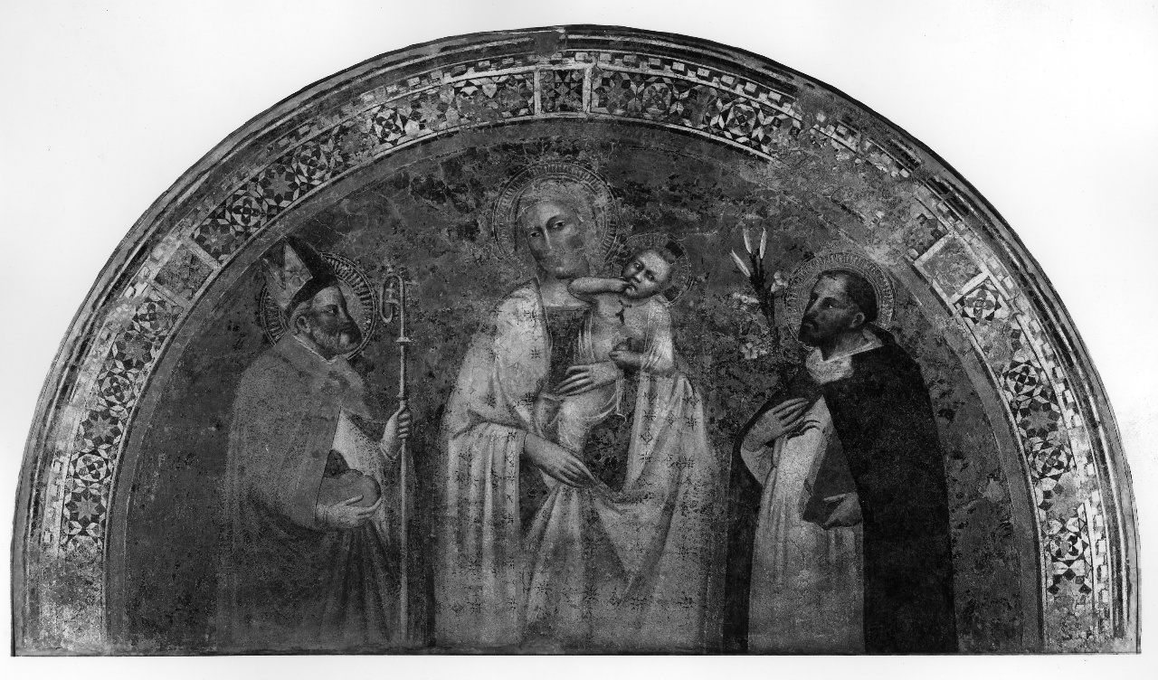 Madonna con Bambino tra San Niccolò e San Domenico (dipinto) di Vite Antonio (attribuito) (terzo quarto sec. XIV)