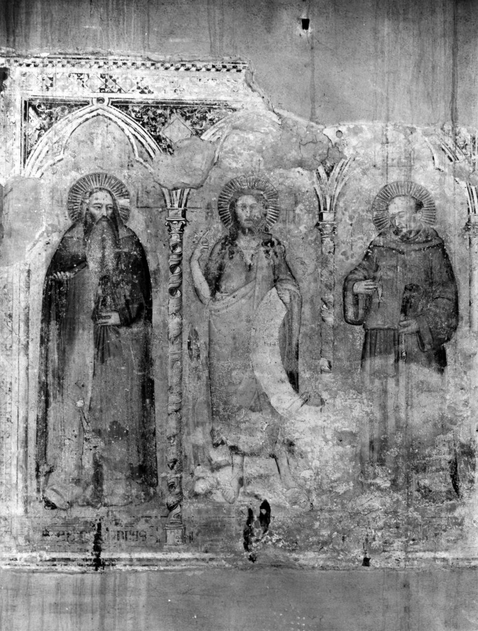 Sant'Antonio abate, San Giovanni Battista e San Francesco d'Assisi (dipinto) di Maso di Banco (cerchia) (secondo quarto sec. XIV)