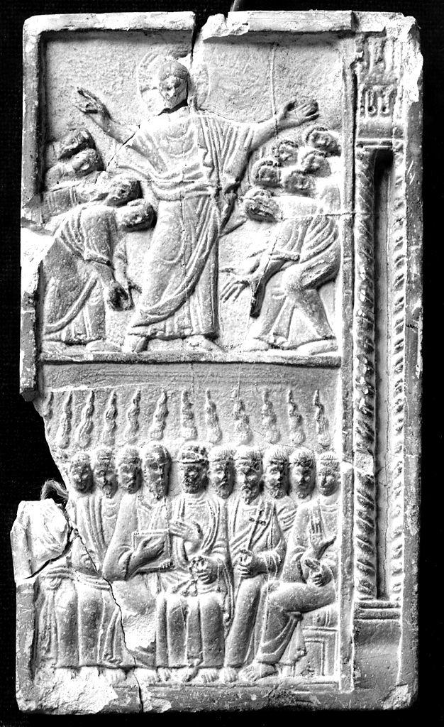 Cristo benedicente tra gli apostoli/ Pentecoste, episodi del Nuovo Testamento (rilievo) - bottega fiorentina (secc. XIX/ XX)