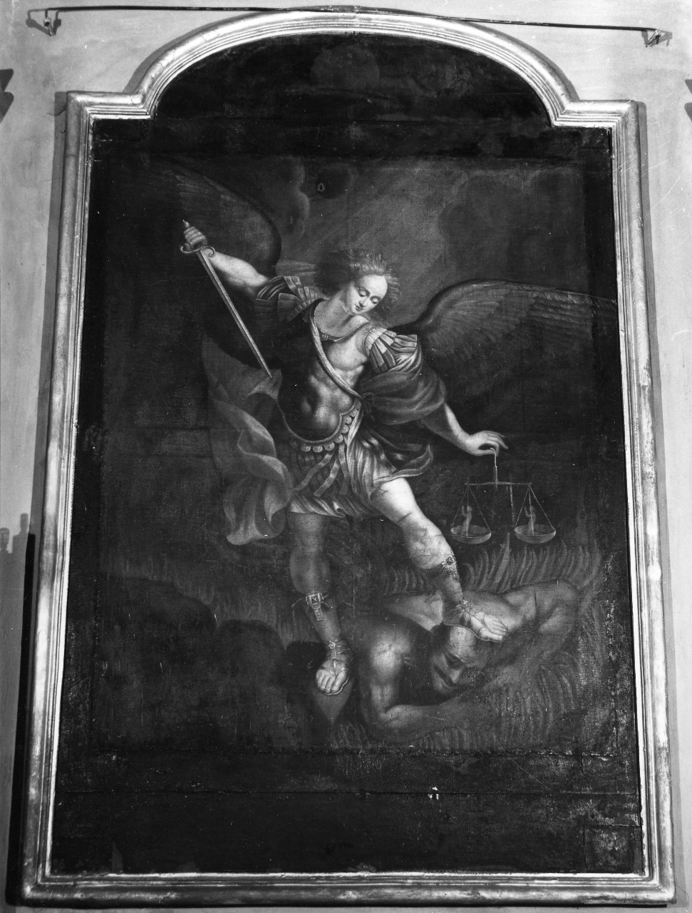 San Michele Arcangelo schiaccia il demonio (dipinto) - ambito toscano (inizio sec. XVIII)