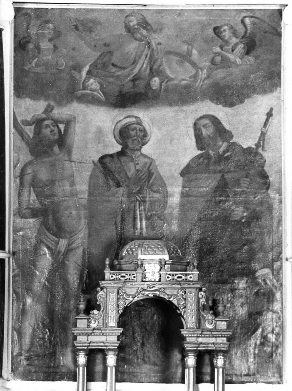 Dio Padre tra angeli, San Sebastiano, San Frediano e San Rocco (dipinto) - ambito toscano (seconda metà sec. XVIII)