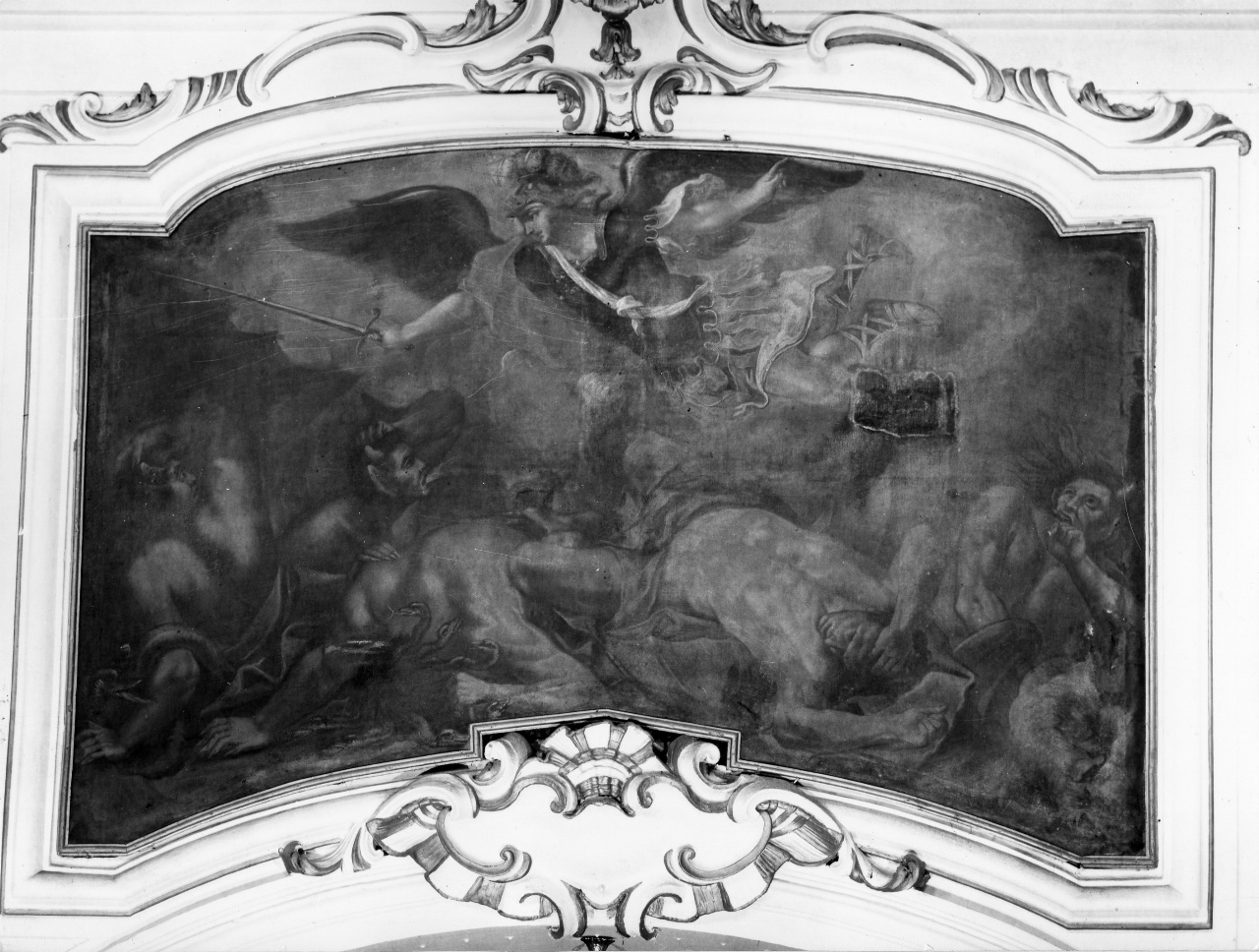 San Michele Arcangelo scaccia gli angeli ribelli dal paradiso (dipinto) di Balsan Felice (sec. XVIII)