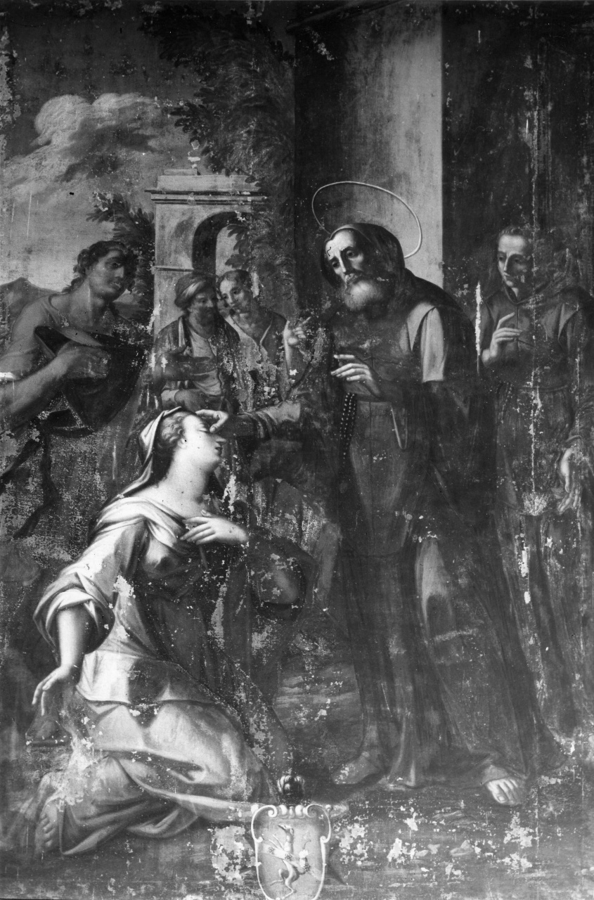 San Francesco di Paola ridona la vista ad una giovane donna, storie della vita di San Francesco da Paola (dipinto) di Tais Giacomo (sec. XVIII)