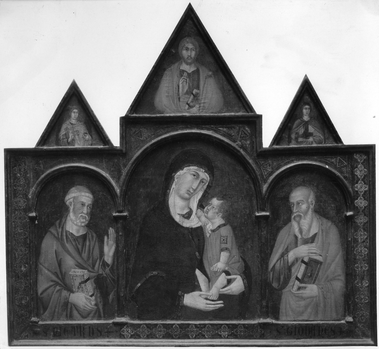 Madonna con Bambino tra San Pietro e San Giovanni Evangelista (trittico) di Ugolino di Nerio (attribuito) (sec. XIV)