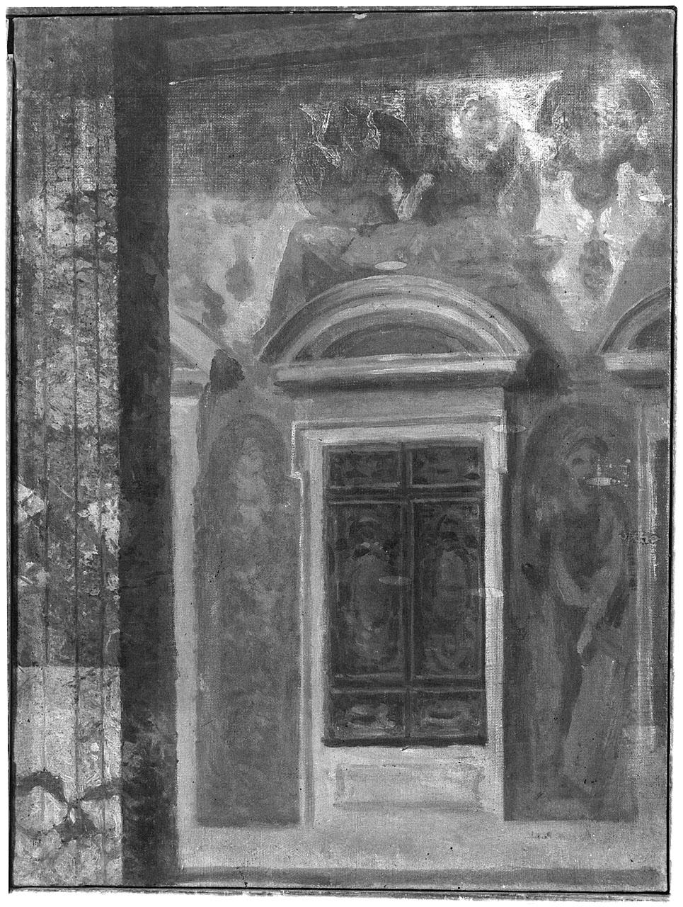 finte nicchie con busti di uomini illustri e motivi architettonici (dipinto) di Toma Gioacchino (sec. XIX)