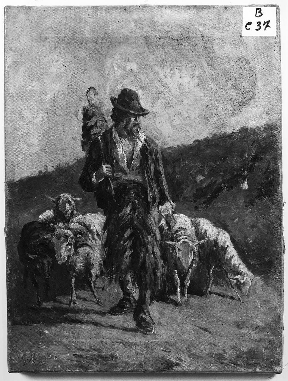 paesaggio con pastore e gregge (dipinto) di Raggio Giuseppe (seconda metà sec. XIX)