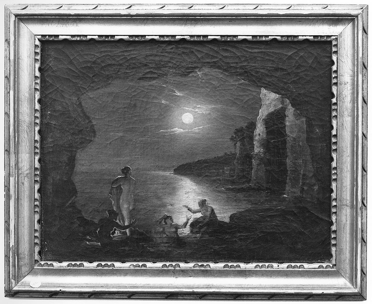 Rada di Pozzuoli, paesaggio notturno (dipinto) di Van Pitloo Anton Sminck (sec. XIX)
