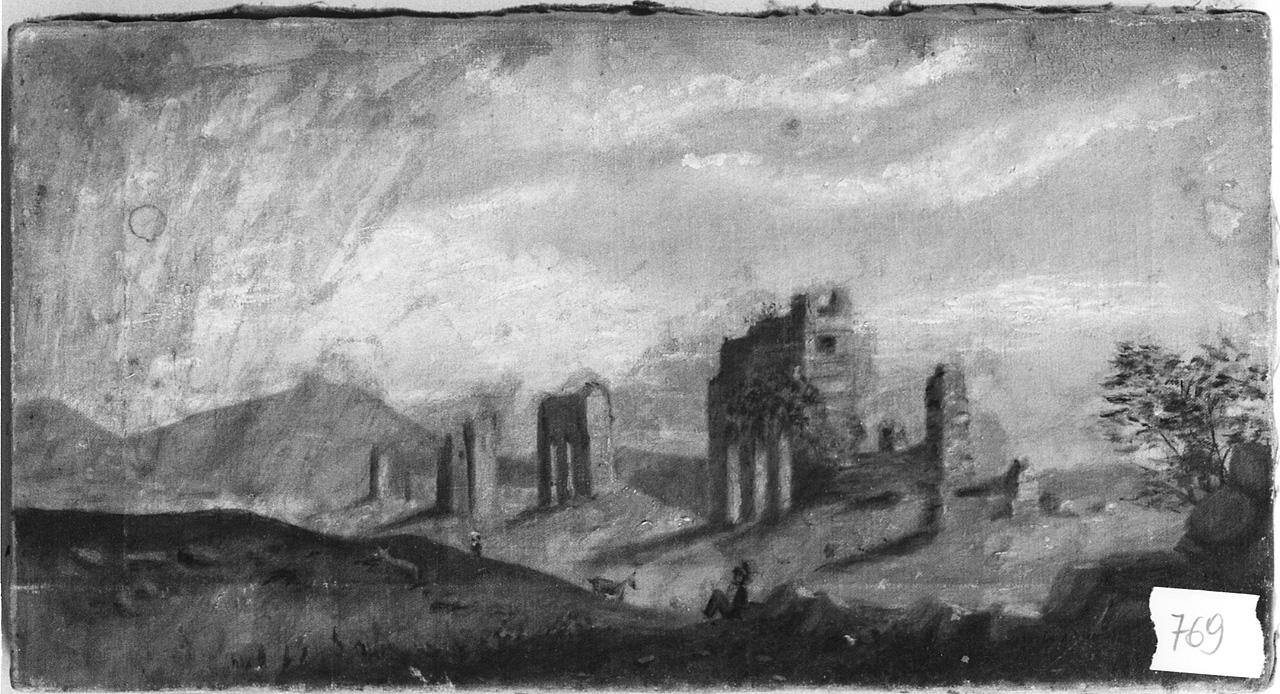 paesaggio con rovine (dipinto) - ambito romano (seconda metà sec. XIX)