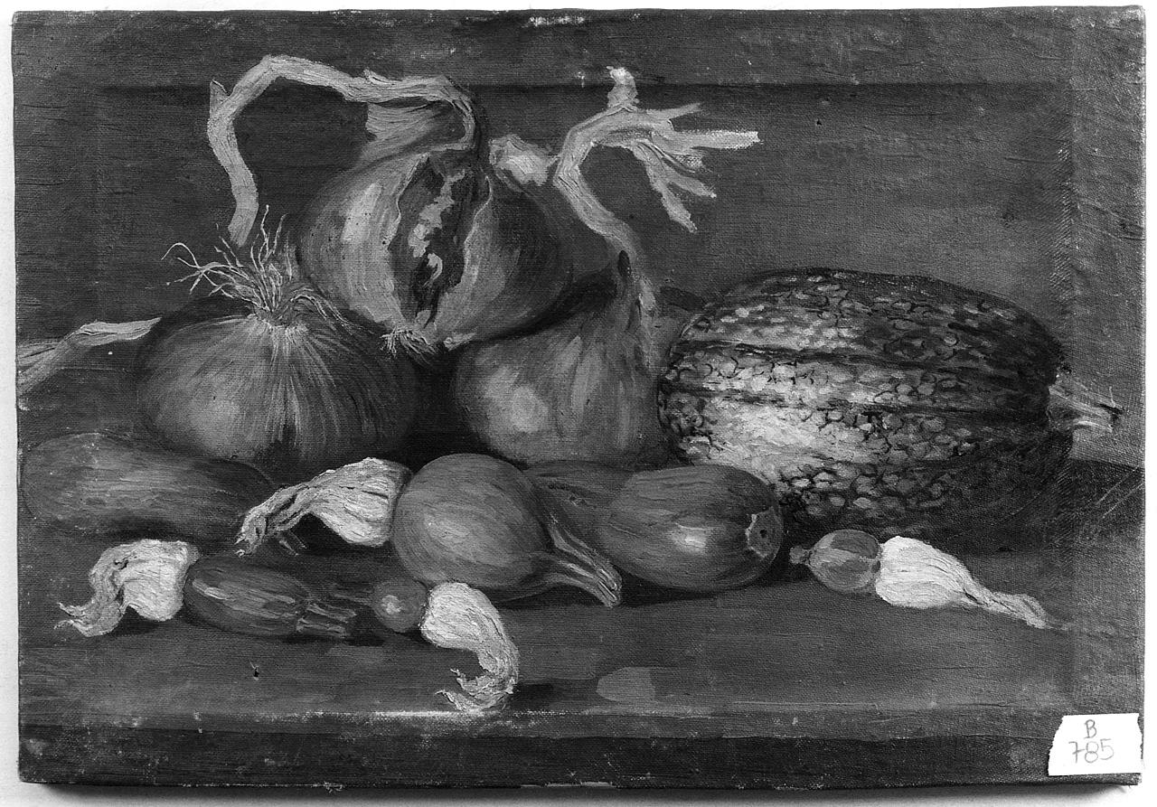 natura morta di verdura e frutta (dipinto) - ambito romano (primo quarto sec. XX)
