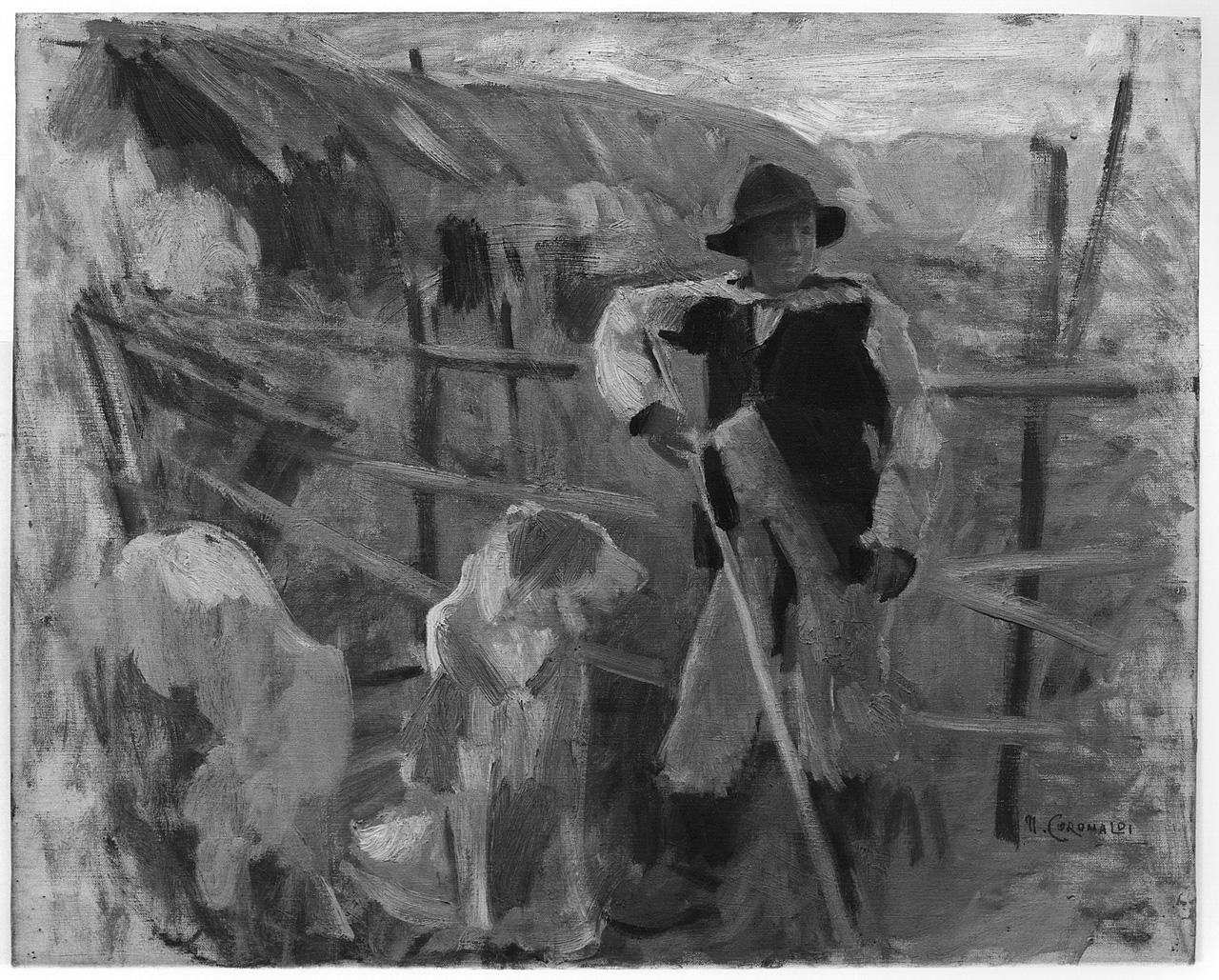 pastore con cane (dipinto) di Coromaldi Umberto (fine sec. XIX)