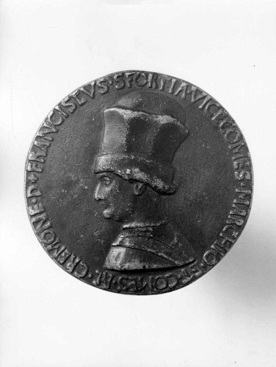 busto ritratto di Francesco Sforza, testa di cavallo (medaglia) di Pisanello (cerchia) (sec. XV)