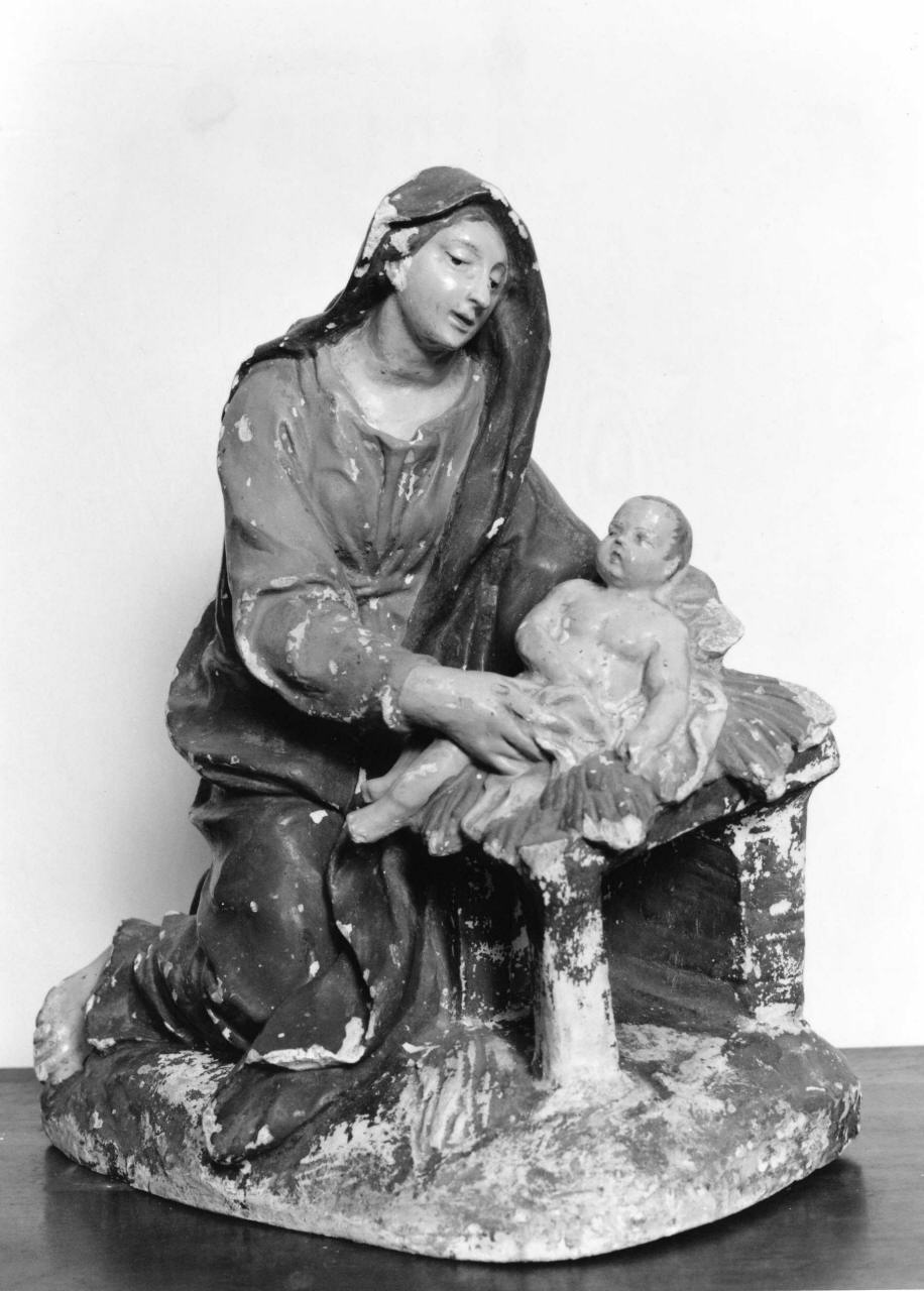 Madonna in adorazione di Gesù Bambino (statuetta di presepio) - produzione italiana (fine/inizio secc. XIX/ XX)