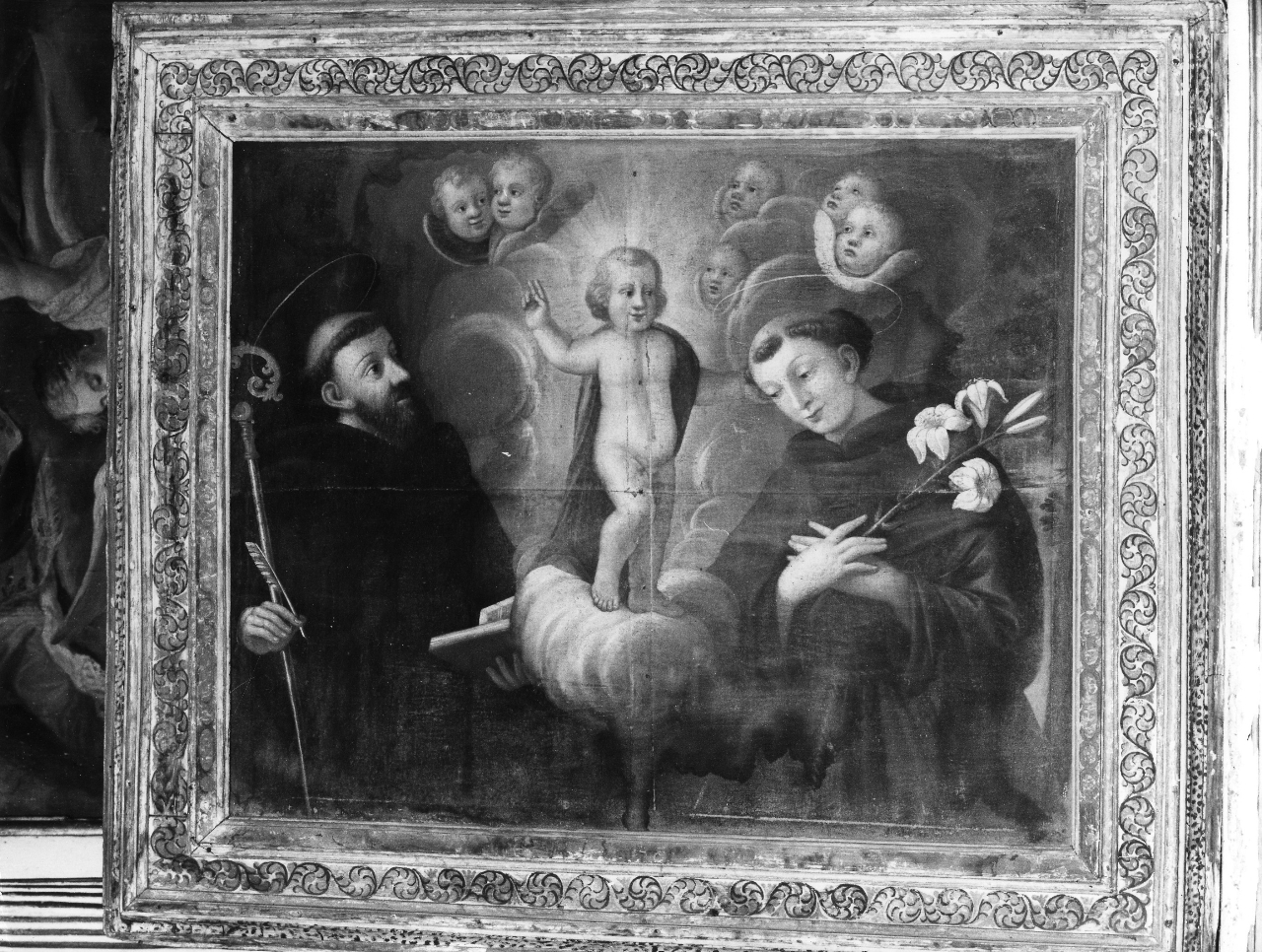 Sant'Antonio da Padova e San Benedetto in adorazione di Gesù Bambino (dipinto) - ambito toscano (sec. XIX)