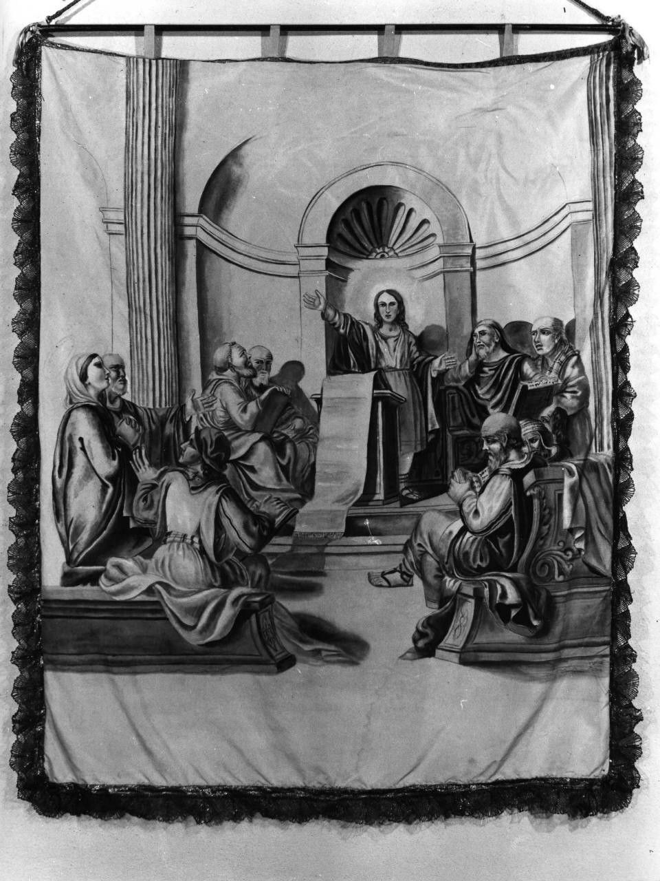disputa di Gesù con i dottori nel tempio (stendardo processionale) - manifattura pistoiese (sec. XIX)
