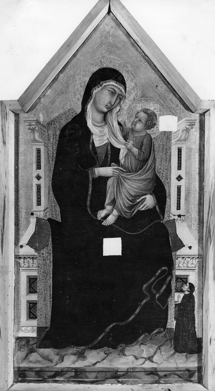 Madonna con Bambino in trono e donatore (dipinto, elemento d'insieme) di Ugolino di Nerio (attribuito) (sec. XIV)