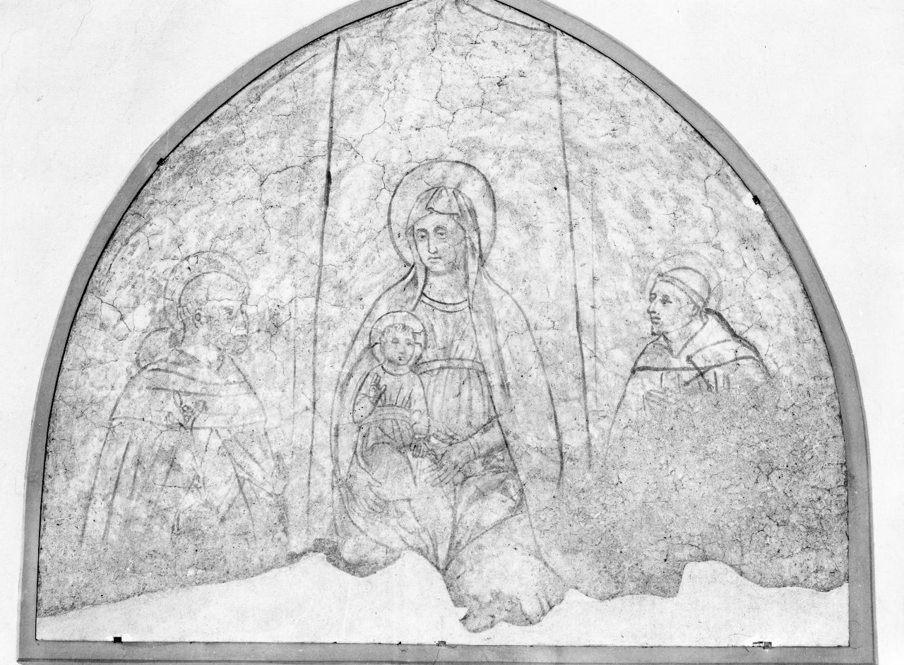 Madonna con Bambino tra San Domenico e San Francesco (sinopia) di Badaloni Paolo detto Paolo Schiavo (attribuito) (sec. XV)