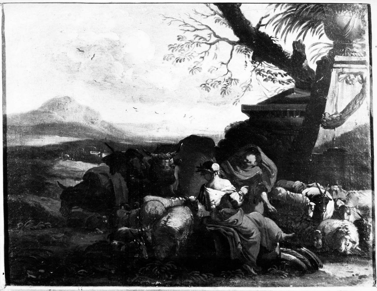 paesaggio con figure e mandria (dipinto) di Landonio Francesco (attribuito) (seconda metà sec. XVIII)
