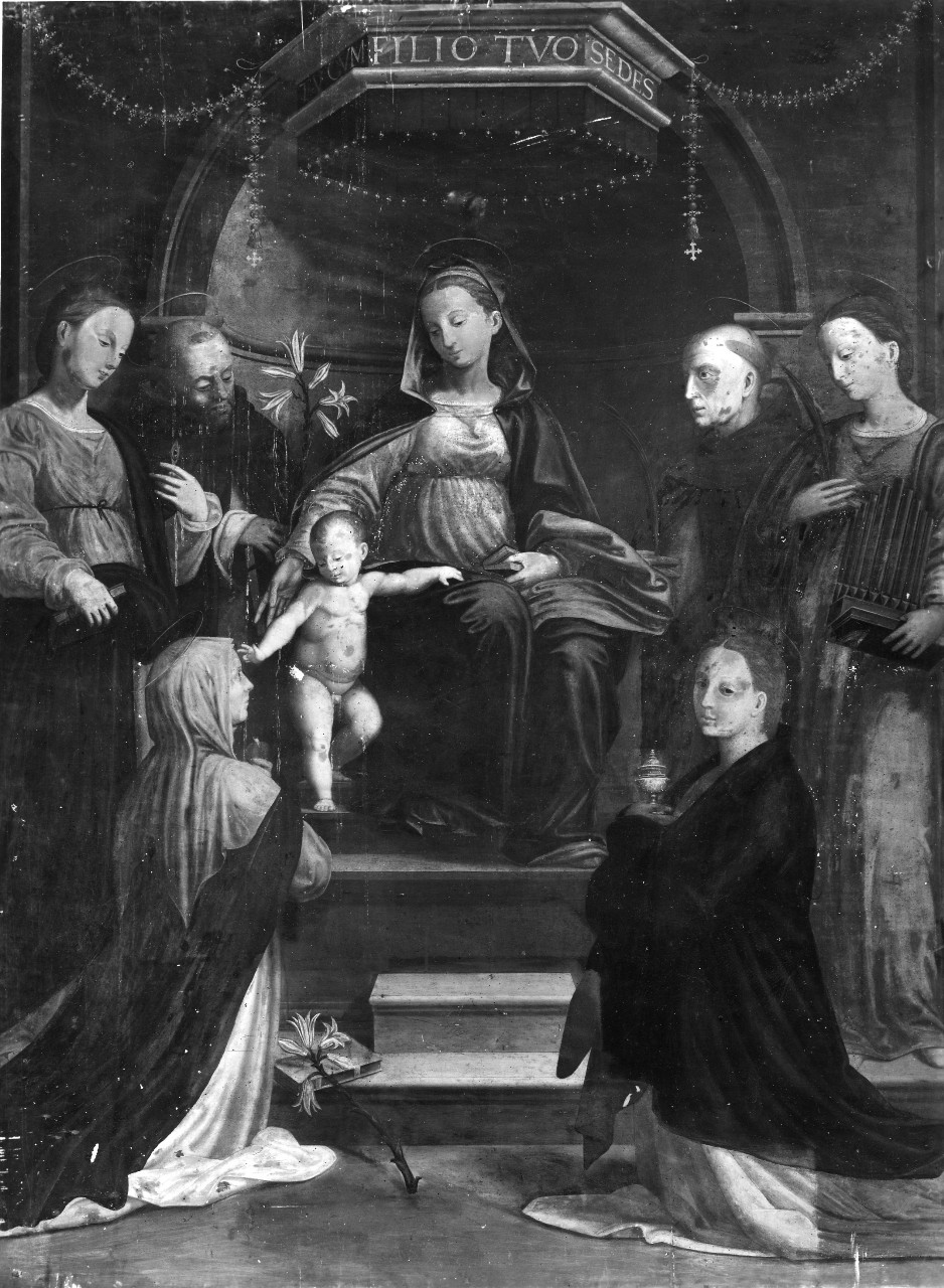 Madonna in trono con Bambino (dipinto) di Signoroccio Paolo detto Fra' Paolino (sec. XVI)