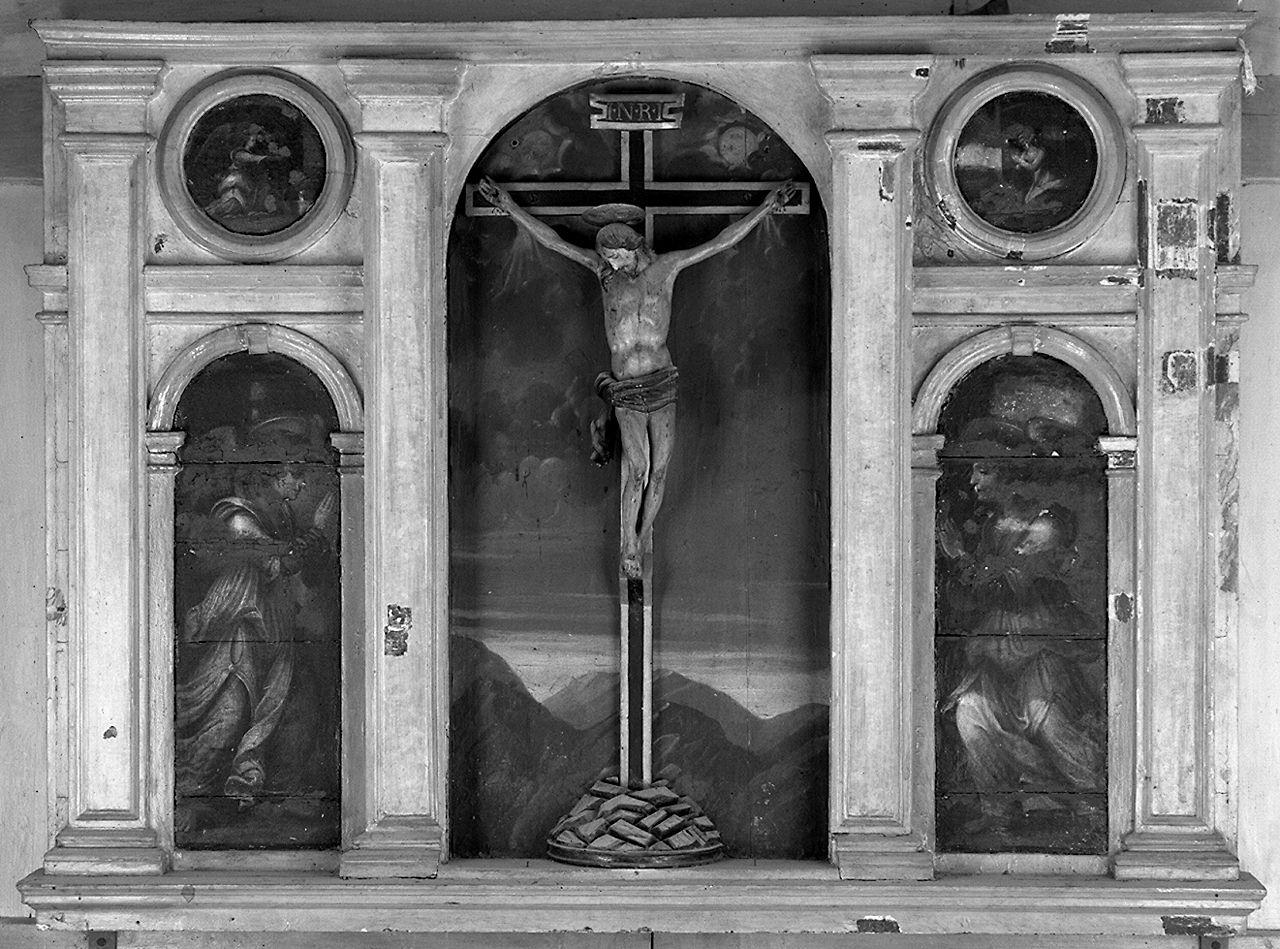 Annunciazione, Golgota, angeli adoranti (ancona) - ambito fiorentino (secc. XVI/ XVII)