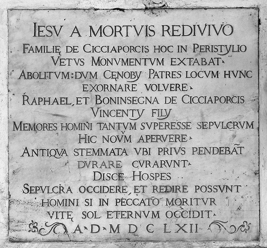 lapide commemorativa - produzione toscana (sec. XVII)