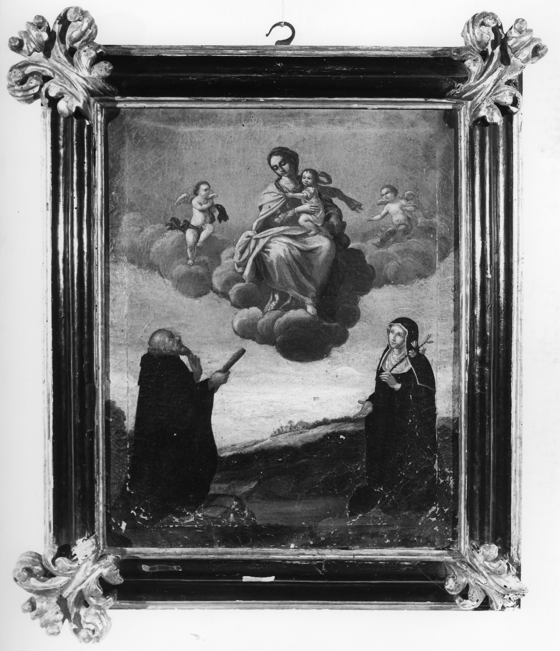 Madonna con Bambino appare a San Benedetto e Santa Scolastica (dipinto) - ambito toscano (sec. XVIII)