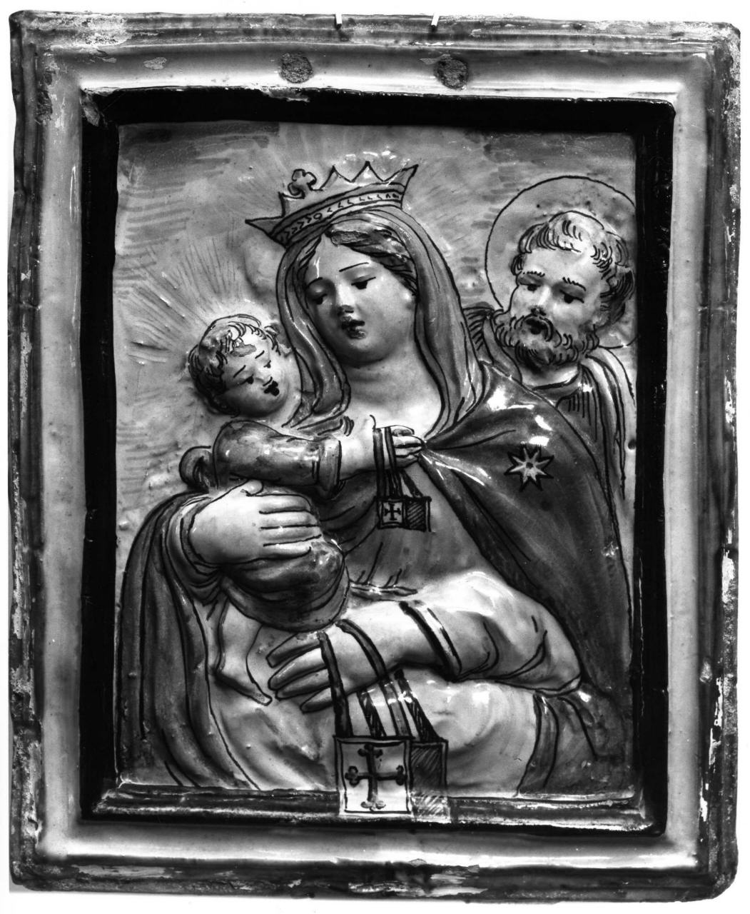 Madonna con Bambino e San Giuseppe (targa devozionale) - manifattura di Montelupo (sec. XVIII)