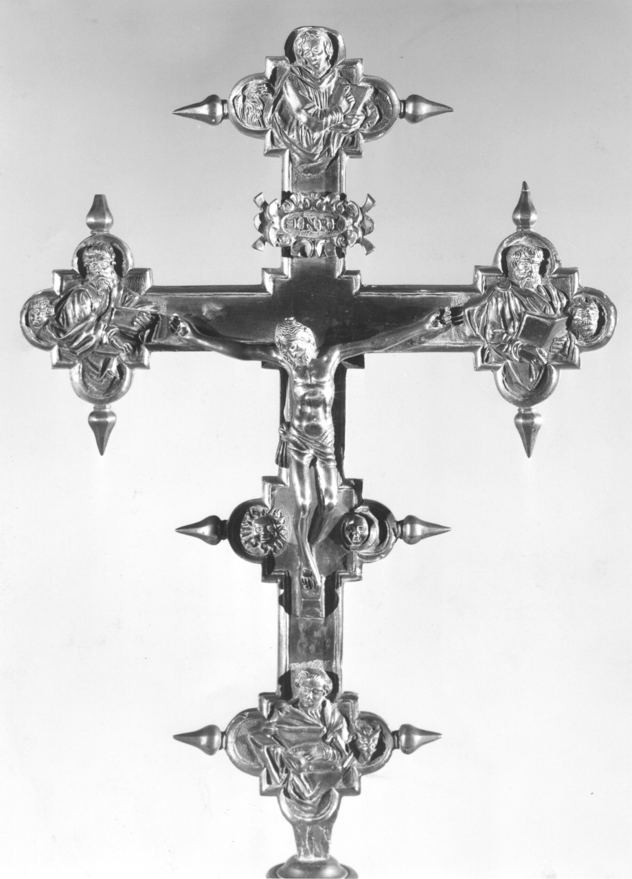 Cristo crocifisso con i quattro evangelisti e loro simboli, sole e luna (croce processionale) - bottega toscana (inizio sec. XVII)