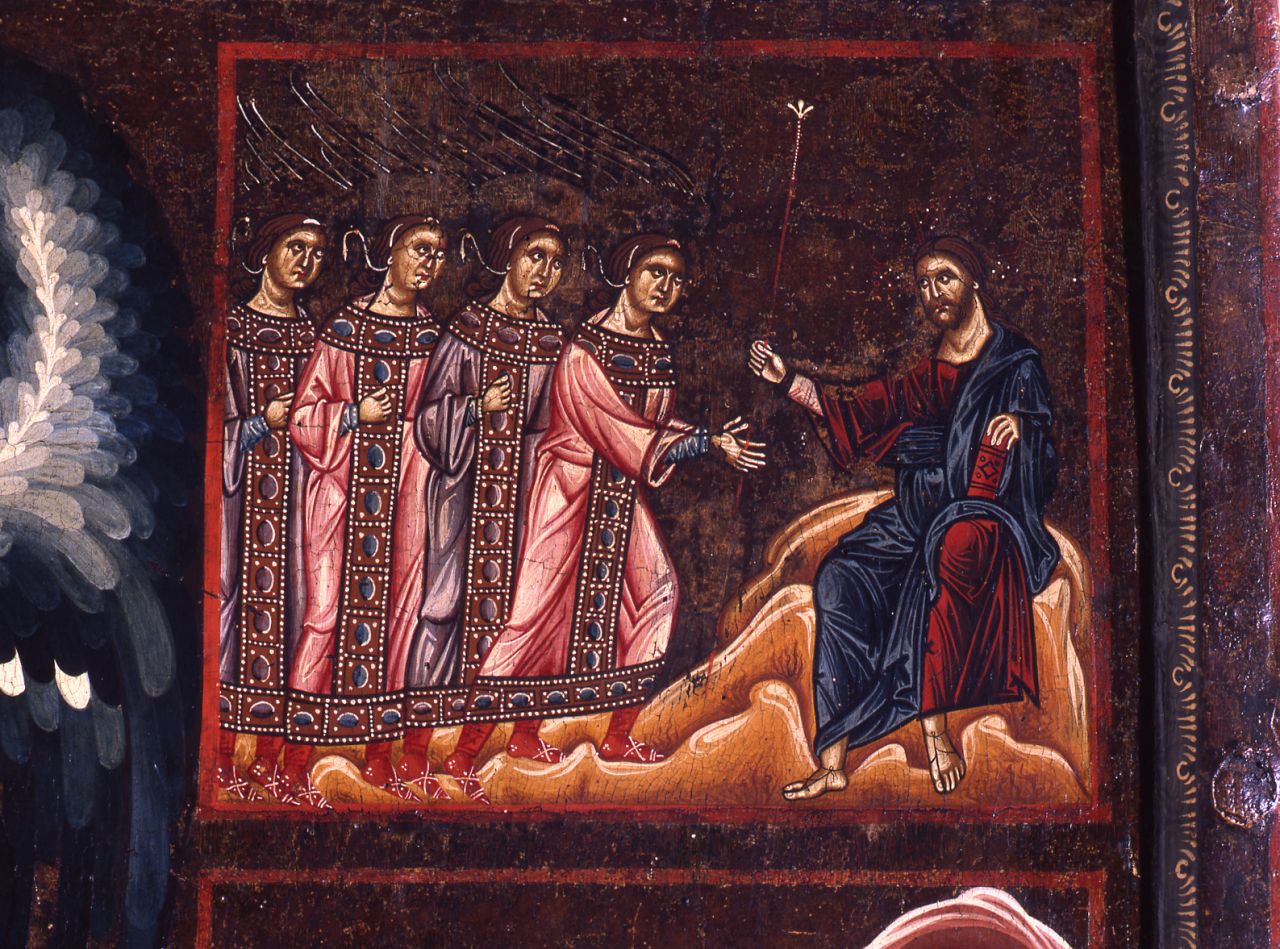 Cristo consegna a San Michele Arcangelo la verga fiorita (dipinto) di Coppo di Marcovaldo (attribuito) (sec. XIII)